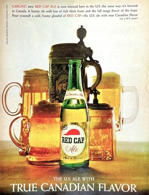 Carling Red Cap Ale Beer Bottle & Steins U.S. Brew Canadian Vintage Mag Print Ad