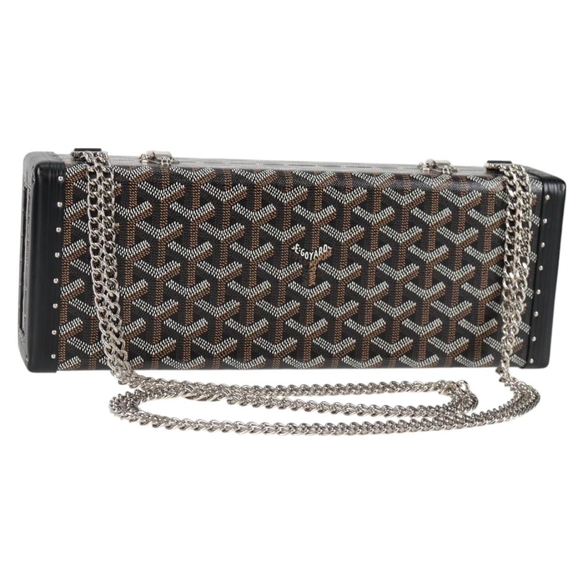 GOYARD Herringbone Chain Shoulder Bag PVC Leather Black Silver 