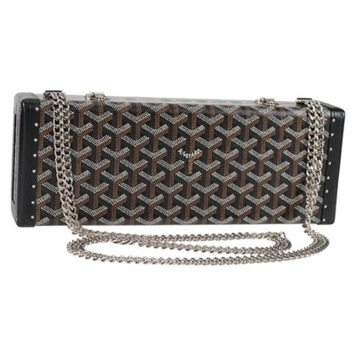 h*o様 GOYARD ショルダーバッグ ヘリンボーン柄 ブラック GOYARD Herringbone Chain Shoulder Bag PVC Leather Black Silver