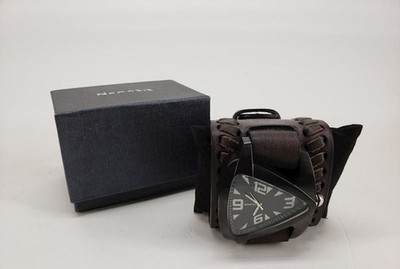 Nemesis Teardrop Black Watch with Weaved Distressed Brown Leather Wide Cuff