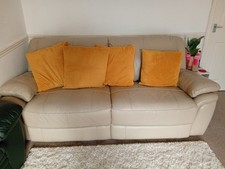 Immaculate Condition Large Leather 2/3 Seater Cream Sofa & Single Seater Set 