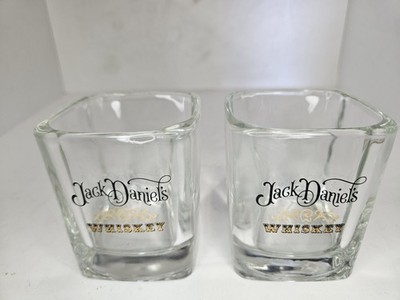 Vintage 2 3.5  8 Oz HEAVY Square Lowball Jack Daniels Whiskey Glasses NICE CLEAN