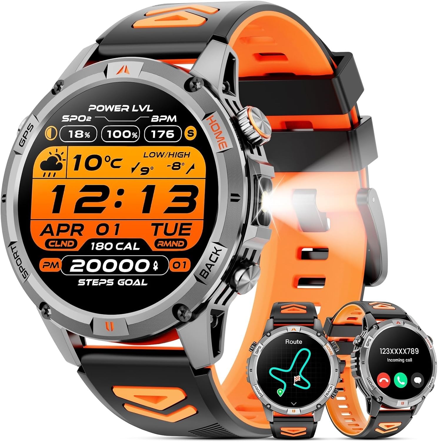 Military Smart Watch(Answer/Make Call), GPS Smartwatch for Men with LED Flashlig