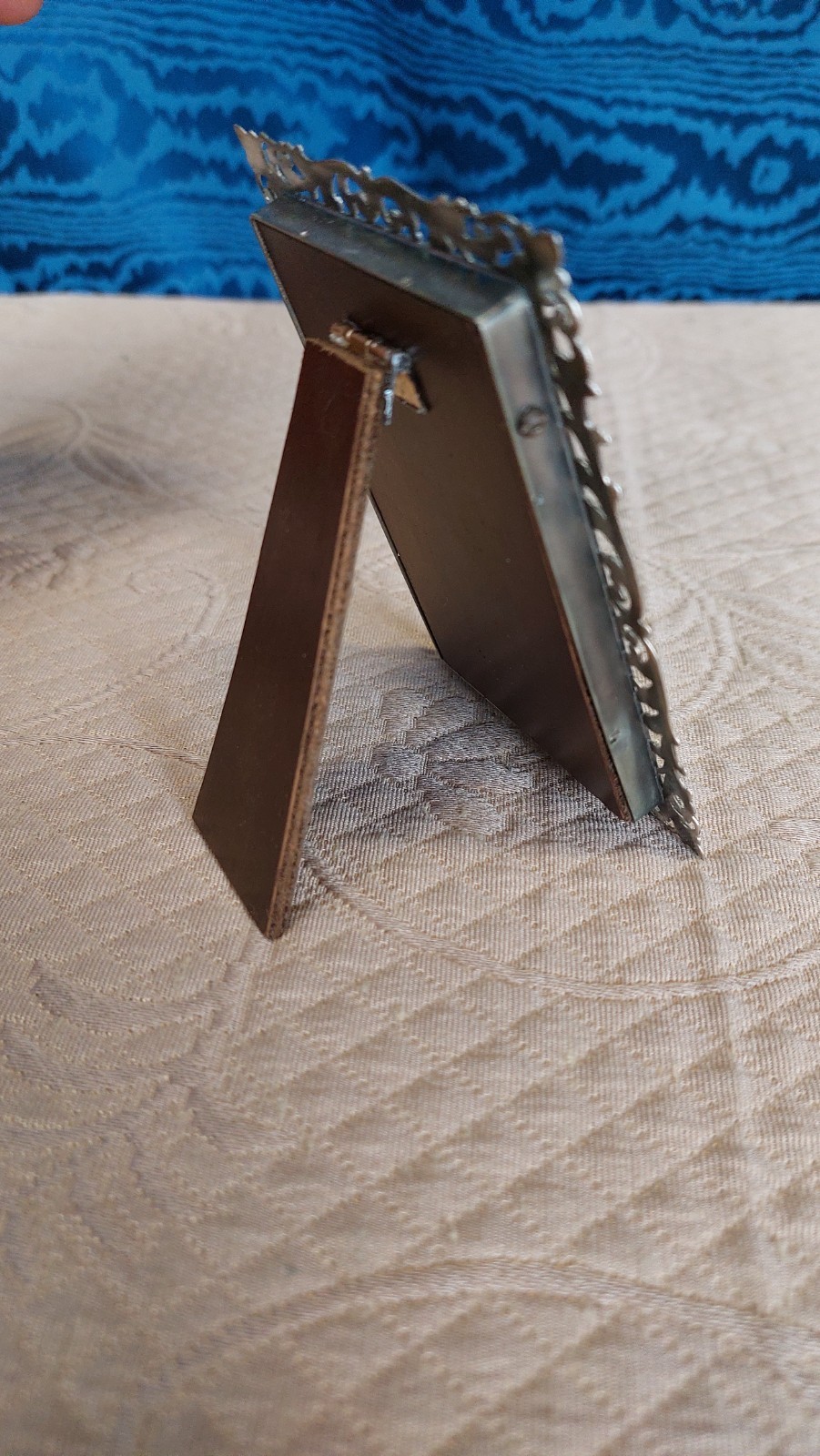 Antique Perforated and Engraved Silver Photo Frame With Ground Glass 