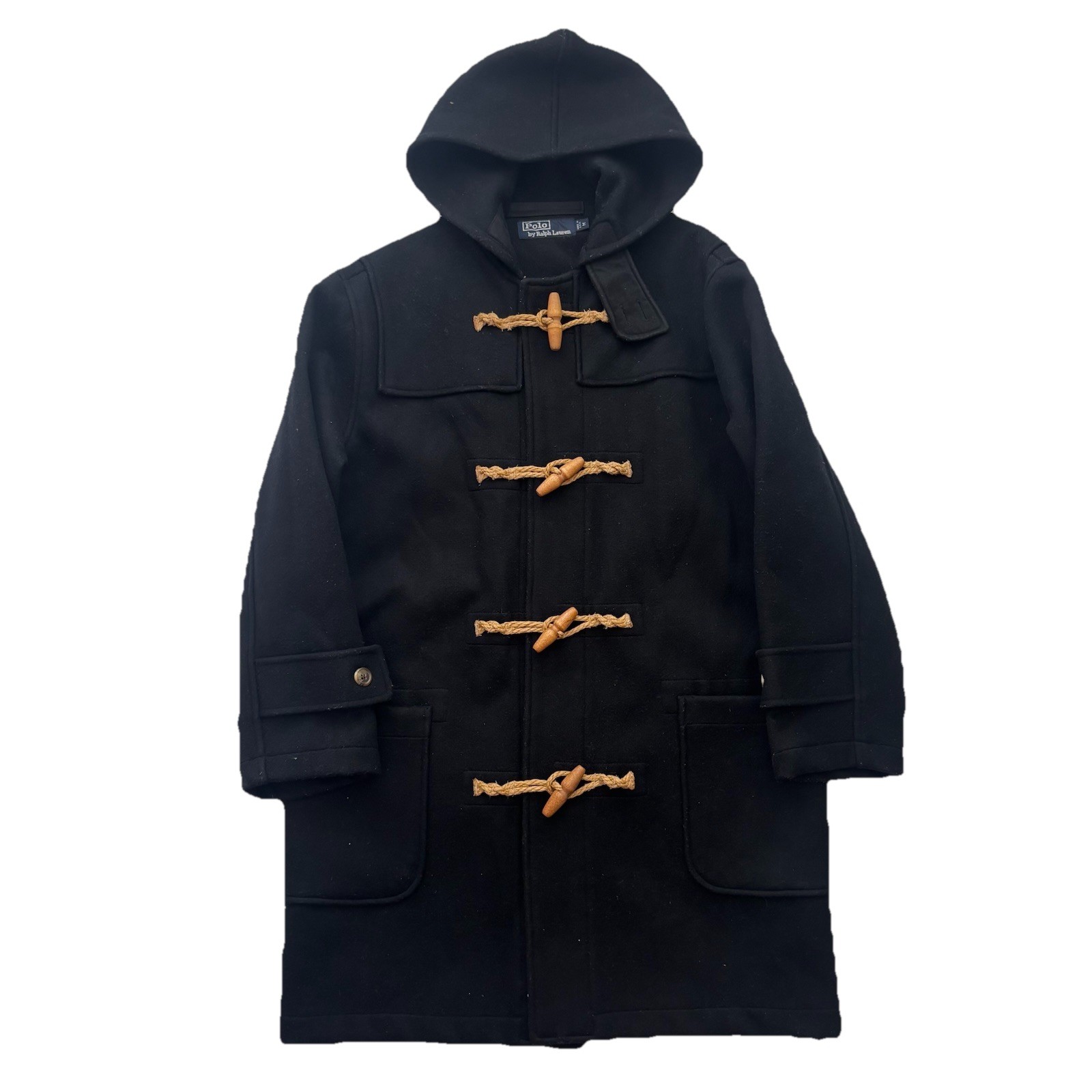 Polo Ralph Lauren Black Duffle Coat USA Wool Toggle Jacket M 80s