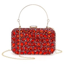 Evening Bags Clutch Purses for Women Formal, Gemstone Rhinestone Clutch Red