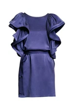 LANVIN H&M INK BLUE SILK RUFFLE PARTY DRESS WITH TAG EU 34 US 4