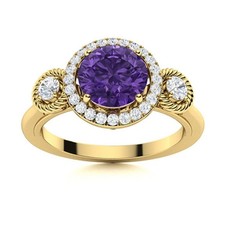 925 Silver Amethyst Stone Statement Sister Halo Crown Chakra Ring Jewelry