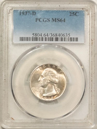 1937-D WASHINGTON QUARTER - PCGS MS-64, FRESH & PREMIUM QUALITY!