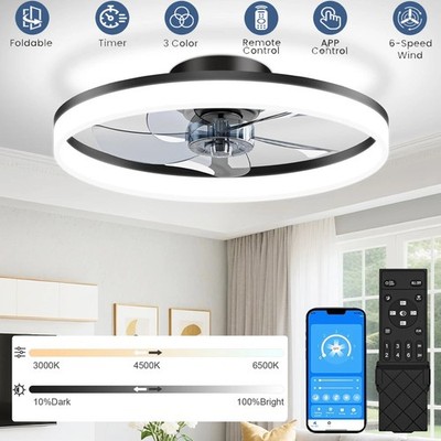20'' Modern Fan Lights Flush Mount LED Ceiling Light kit With Remote APP Control