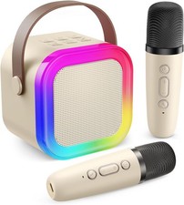 Mini Karaoke Machine, 2 Wireless Mikes, Portable, Bluetooth, Voice Changing