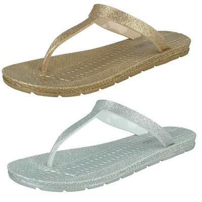 Spot On Damen Riemchensandalen Slip On Flip Flops Silber/Roségold (Gold)