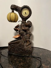 Indoor Fountain w/Clock & Light Polyresin 14”H Unique Vintage Russian Decor