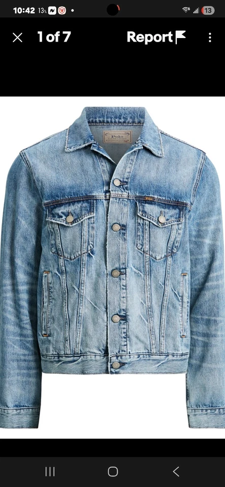 $188 Новый с Ярлыками POLO RALPH LAUREN мужчин состаренный выцветший джинсовой ткани водитель грузовика куртка большой L - Изображение 4 из 4