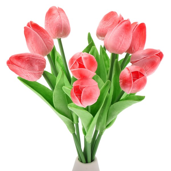 20 StüCk Tulpen, KüNstliche Blumen, KüNstliche Tulpenstiele, (Stufenweises Rot)-image
