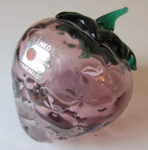 Vintage BLENKO Handmade Art Glass Strawberry Paperweight - Medium Orchid Purple