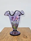 Fenton Signed Iris Vase "My Sister My Friend" Purple Ruffled Rim Hand Painted 6"