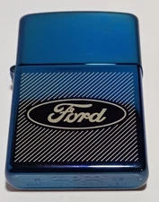 Vintage Rare Ford Motor Company Logo and Pinstripes Zippo Lighter Metallic Blue