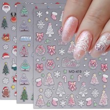 Christmas Nail Stickers - 3 Sheets, 5D Decals, Pink Cute Christmas Stickers21