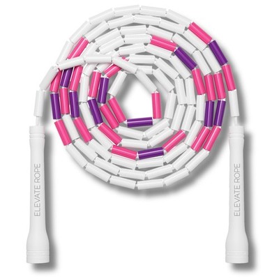 Elevate Rope Adjustable Beaded Jump - 3m Poly Cord, White/Pink/Purple 