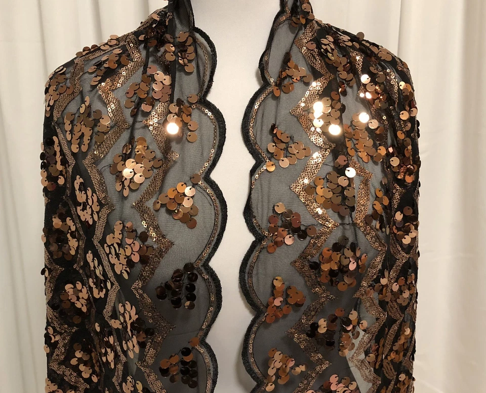 Роскошный шарф с блестками JOAN RIVER черный и медный 22 дюйма ширина x 72 дюйма длина новый - Изображение 2 из 4