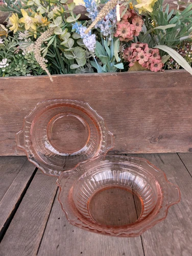 Vintage Anchor Hocking Pink Depression Glass Mayfair Open Rose Square 8" Bowls