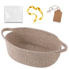 Small Woven Basket with Gift Bags Ribbons and DIY Label Card Rope Bin 12x8x5