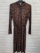 Thought Brown Floral Belted Midi Length Dress Size UK 16