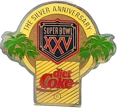 NFL Super Bowl XXV The Silver Anniversary Sponsor diet Coke (Starline) Lapel Pin