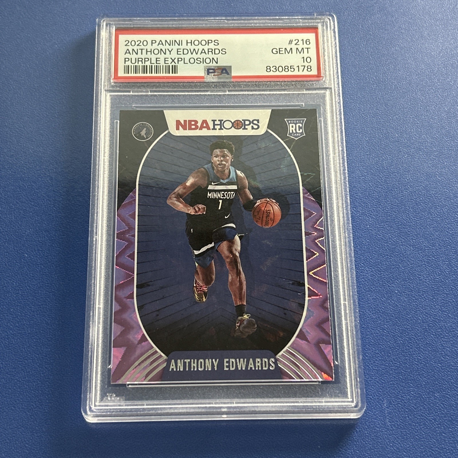 2020-21 Panini Hoops ANTHONY EDWARDS RC #216 Purple Explosion SP PSA GEM MINT 10