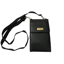 Sostanza Black Faux Leather Crossbody Bag Wallet Credit Card Travel Organizer