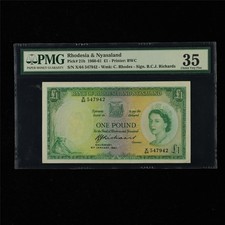 1960-61 Rhodesia & Nyasaland 1 Pound Pick#21b PMG 35 Choice Very Fine