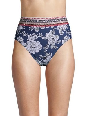 Time and Tru Women's Garden Bliss Floral Highwaist Swimsuit Bottoms, Large 12/14
