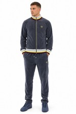 Sergio Tacchini Mens Zip Up Full Tracksuit Top Jacket Joggers Pants Velour Grey