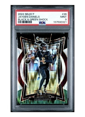 3331 Jayden Daniels 2024 Panini Select #26 Black and Green Prizm Shock RC PSA 9