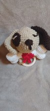Handmade Crocheted Teething Bunny Rattle Wooden Ring Teether Toy Gift for Baby
