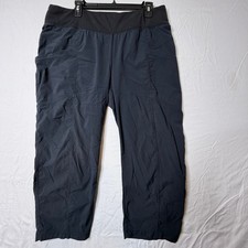 Prana Halle Cropped Hiking Pants Black Elastic Waist Drawstring Outdoor Womens