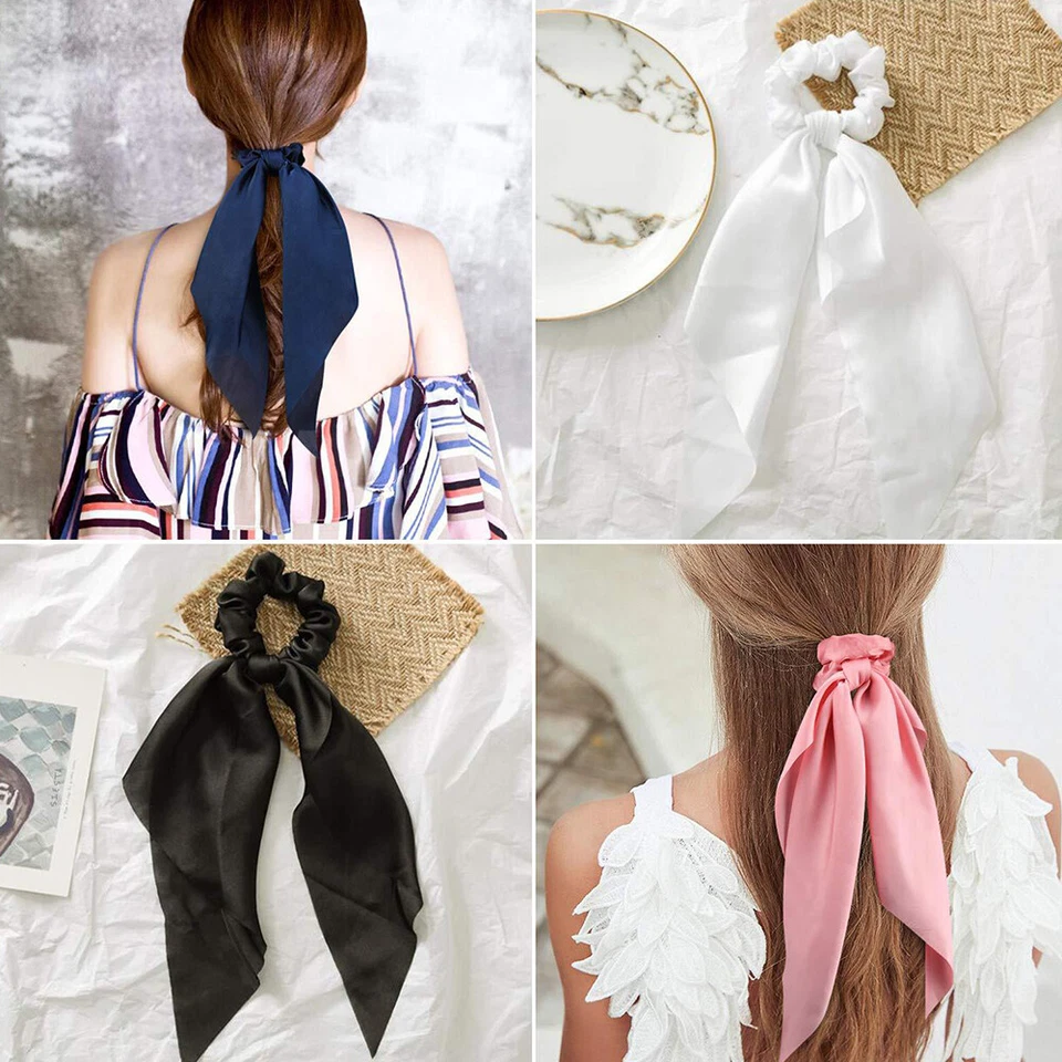 Bufanda elástica cola de caballo moño cuerdas elásticas para el cabello corbata cinta corbata prohibición↔ Foto 2 de 4