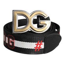 DOLCE & GABBANA Belt Black White Printed Metal Logo Buckle 95cm / 38in 370usd