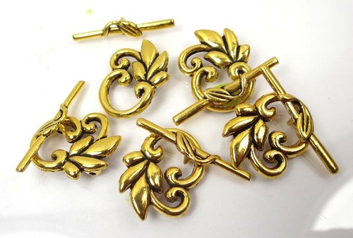 4 Sets Antique Gold Pewter Flower Toggle 24x18mm - Picture 3 of 3