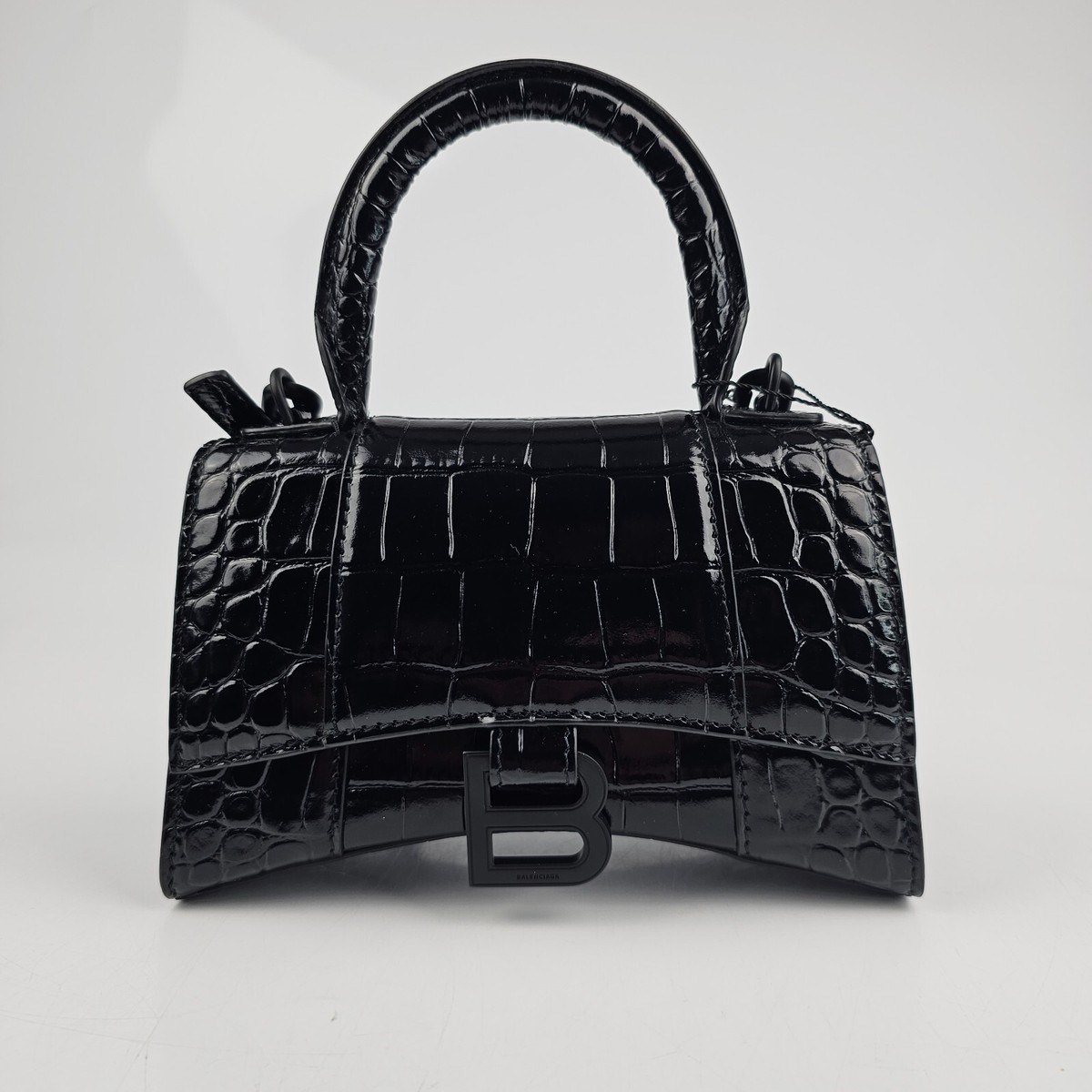 Balenciaga XS Hourglass Embossed Black Leather Bag New | eBay
