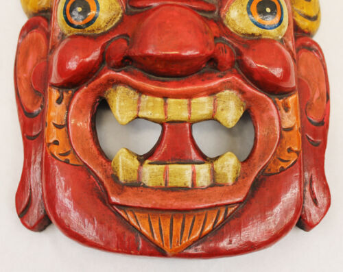 F1028 Stunning Hindu God Bhairab Mahakal Wooden Face Mask Handmade in Nepal - Picture 3 of 5