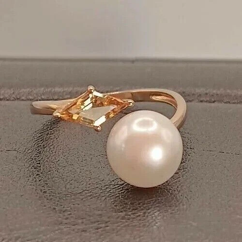 Anillo de perlas y citrinos de oro de 14K Foto 2 de 4