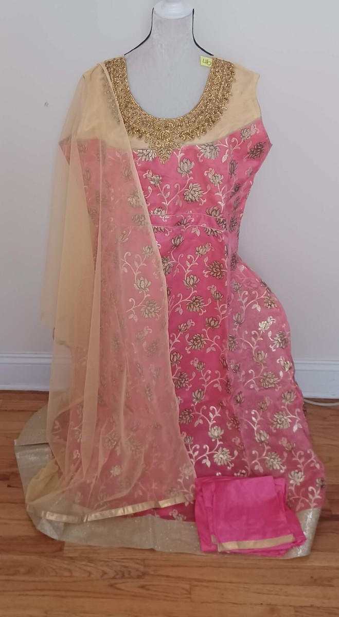 pink tissue dress New Pink Tissue Stitched Ready Made Gown
