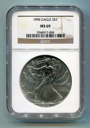 American Silver Eagle 1996 NGC MS69 etiqueta marrón calidad premium bonita moneda precio base - Imagen 1 de 2