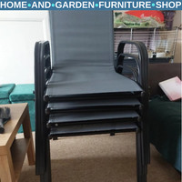 Set of 4 Stackable Garden Dining Chairs with Armrests Outdoor Furniture Seating