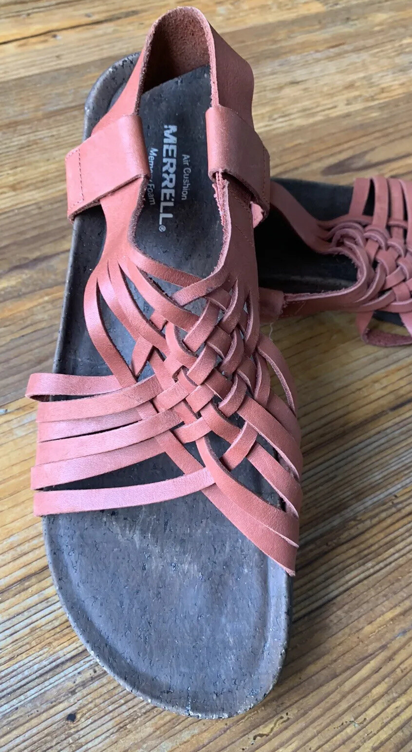 Merrell taglia 10 41 sandali donna rossi in pelle intrecciata sequoia Mahana