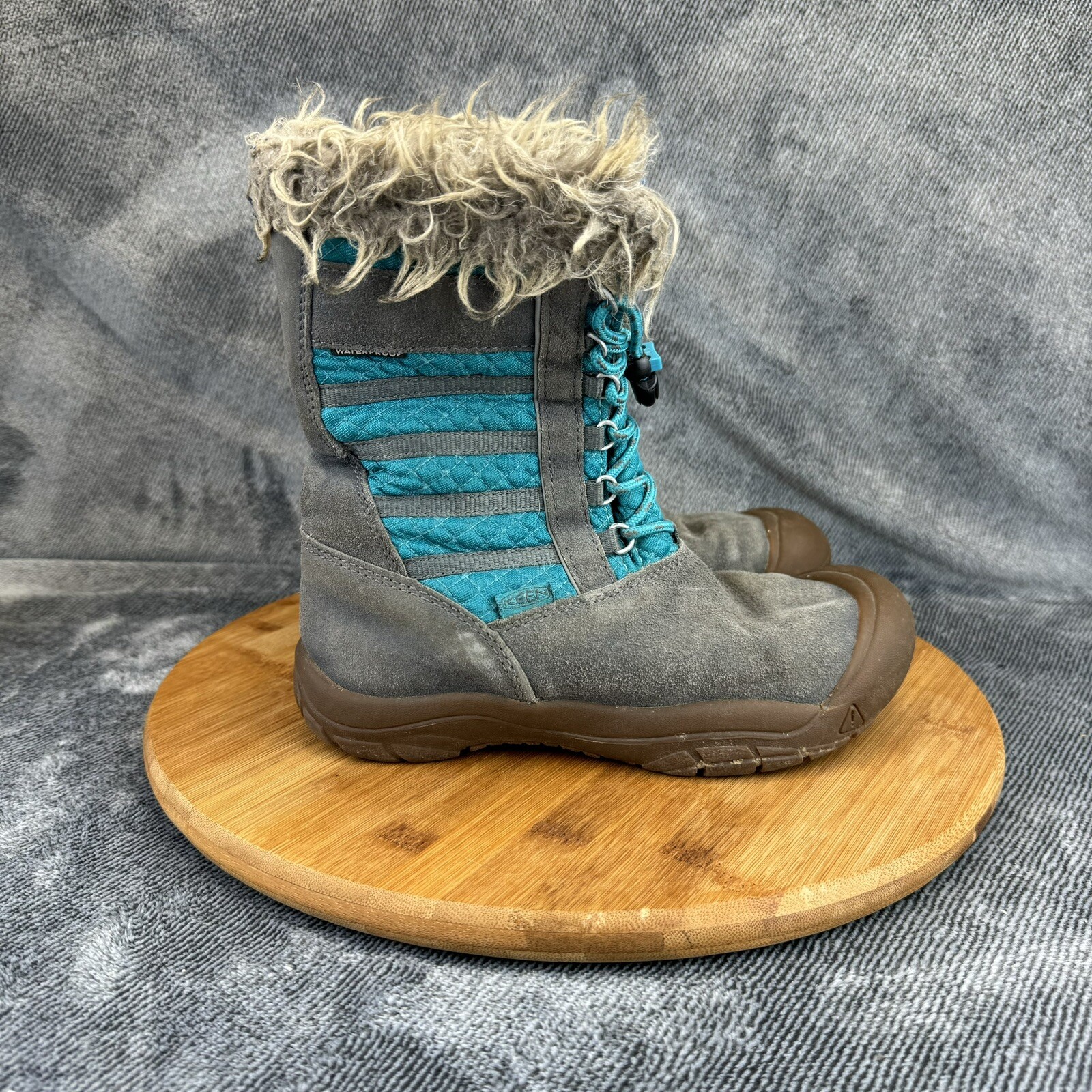 Stivali Foderati Pelliccia Akeen Ragazze 3 Grigio Acqua Inverno Pizzo Sci Neve All'aperto