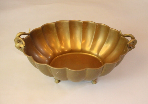 Brass Jardinière with Rams Head Handles and Paw Feet - Picture 3 of 9