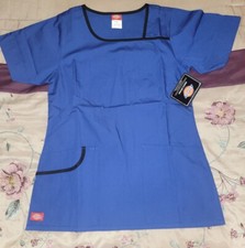 Dickies Womens Medical Scrub Top Galaxy Blue W BlackTrim Squareneck XSmall NEW